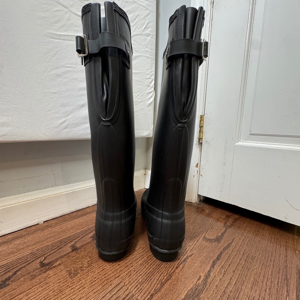 Hunter Original Tall Rain Boots & Fleece Socks Adjustable Back Black Matte US 8 - Picture 5 of 10